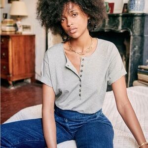 NWOT Sezane Robbie Grey Button Tee